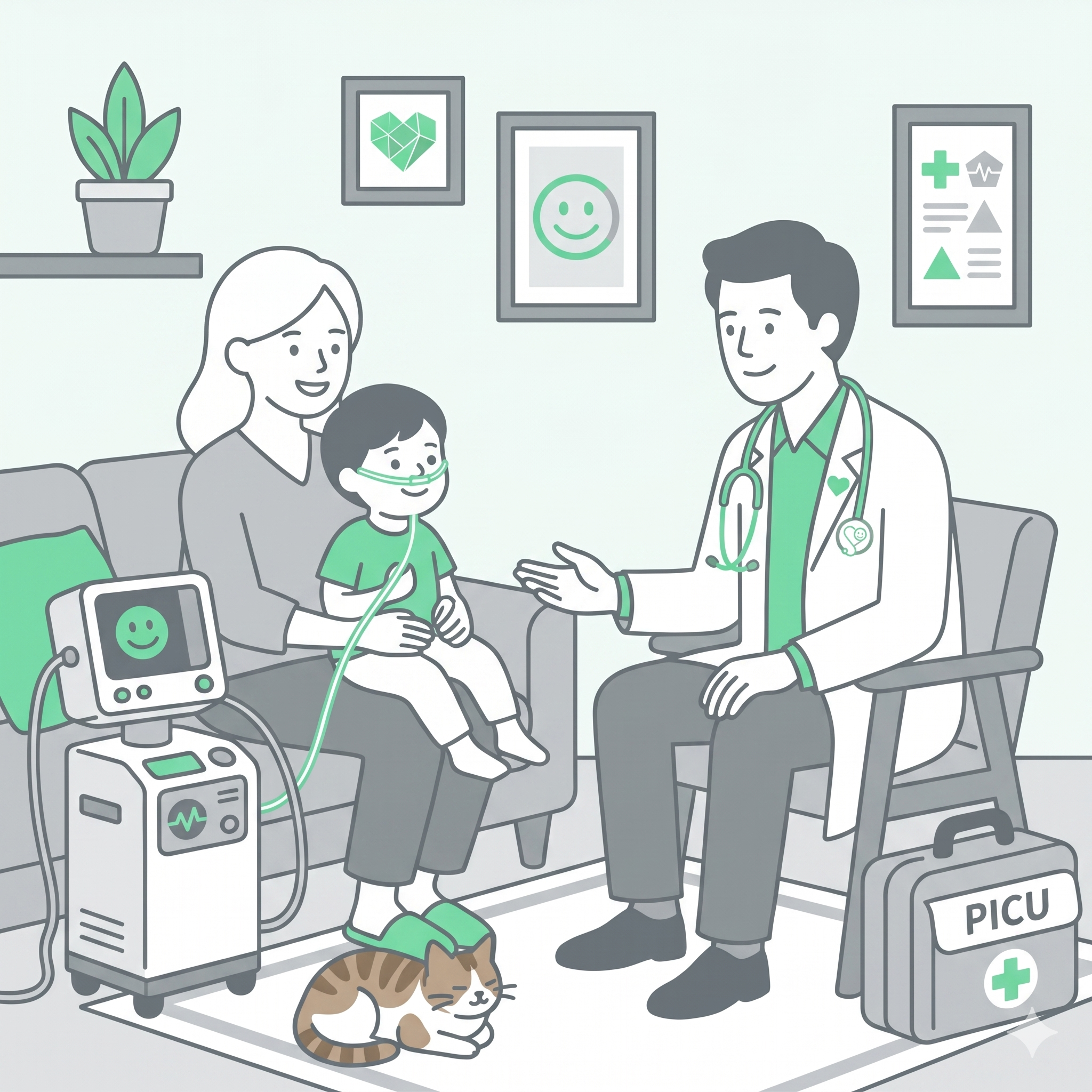 医師が子どものいる自宅を訪問するイラスト